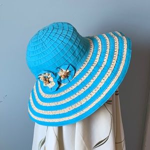 Pretty blue wedding / tea party / garden party sun hat